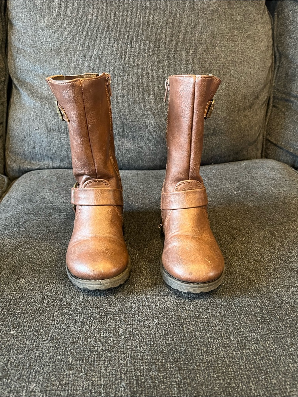 Brown Mid-Calf Leather Boots - Tall/Classic kid’s Buckle Riding Boot Style